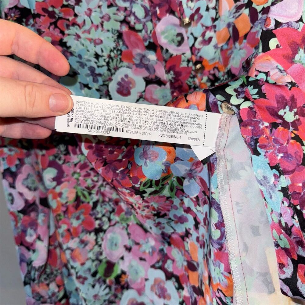 Zara Women's Floral Print Satin Blouse Multicolor Size M Casual - Picture 6 of 8